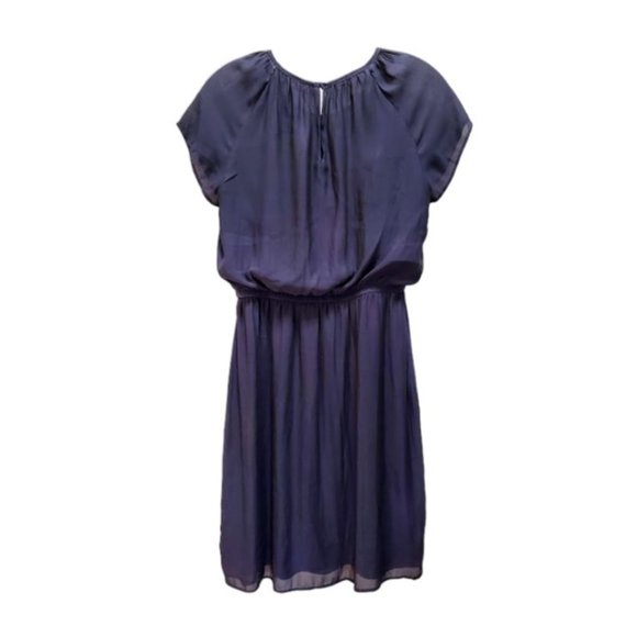 Halogen Navy Blue Short Sleeve Shirred Dress with Elastic Waist - Size XS - Picture 2 of 4